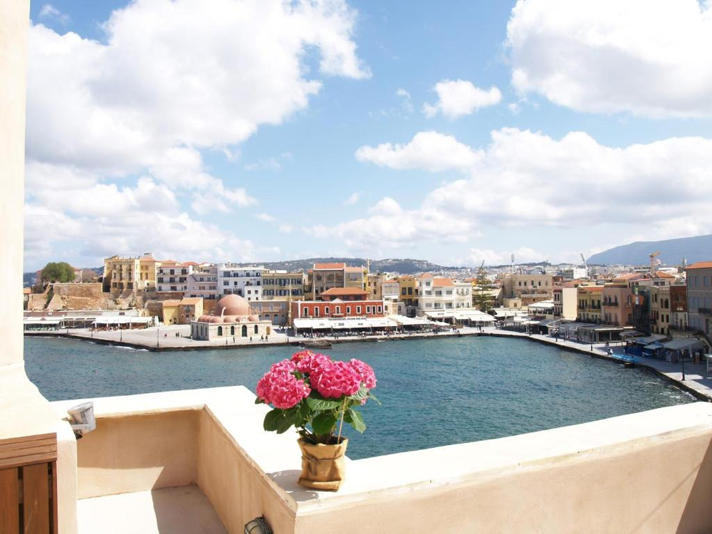 Amphora hotel, view from the balcony to the main harbour in Chania